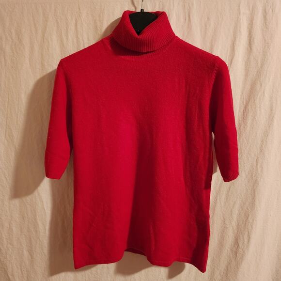 Pure Amici 100% CASHMERE half sleeve red sweater sz M SOFT Pristine condition - Picture 1 of 11